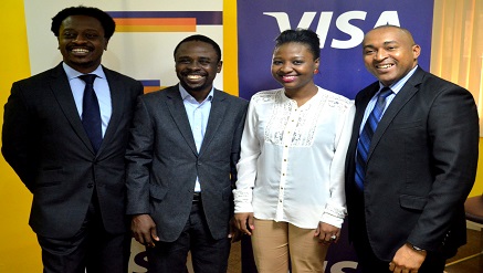 (L-r): Ade Ashaye, general manager for Visa in West Africa, Tunji Eleso, director of Pre-incubation Co-Creation Hub Nigeria, Kehinde Adekeye, director of Marketing and Emezino Afiegbe, business development manager, both for Visa in West Africa during the launch of the Financial Literacy Apps in Lagos..on Thursday.